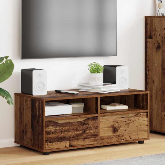 TV skap med skuff Gamle tre 100 x 48 x 43 cm Konstruert tre TV skap med skuff Gamle tre 100 x 48 x 43 cm Konstruert tre