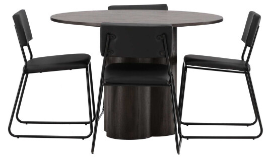Venture Design Olivia & Kenth spisegruppe Svart/mokka 4 stoler & bord 110 cm