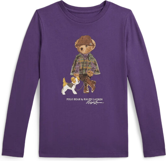 Ralph Lauren Kids Polo Bear Cotton Long Sleeve Tee Purple 6 X