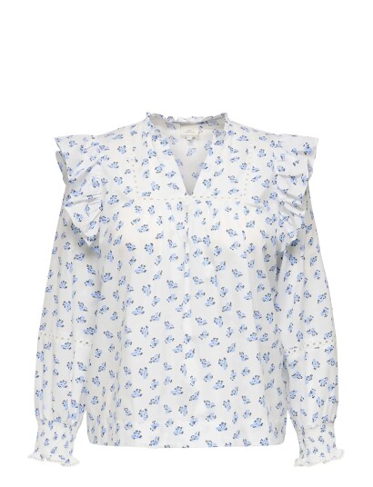 ONLY Carmakoma Caridris Ls Frill Tape Top Aop White 48