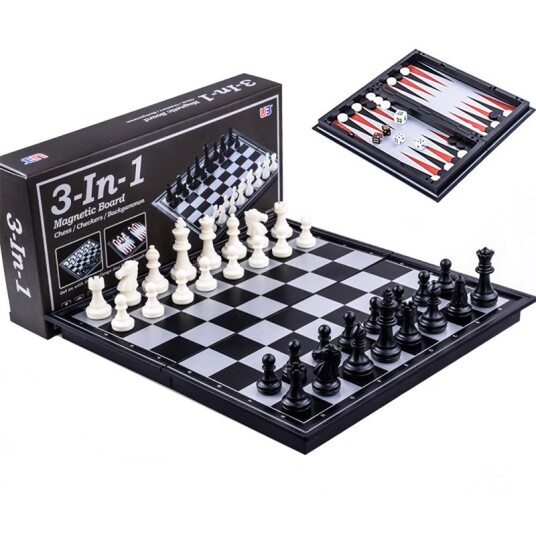 3-i-1 Brettsplll med Sjakk, Damm og Backgammon