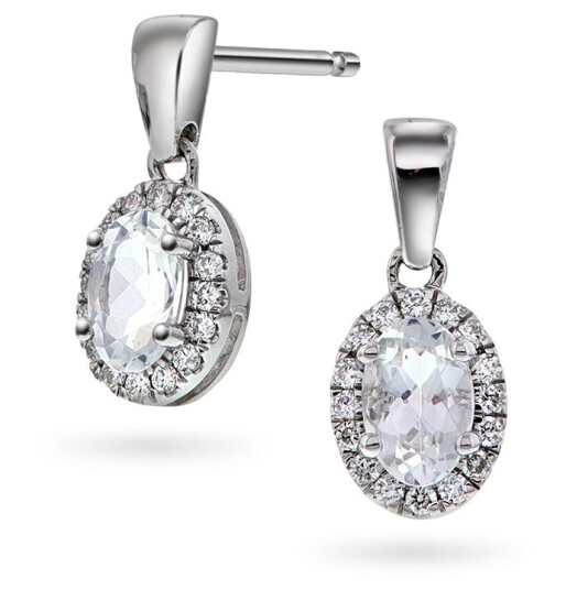 Edel by Gullfunn, Øredobber i 585 hvitt gull med diamant 0,20 ct og hvit topas