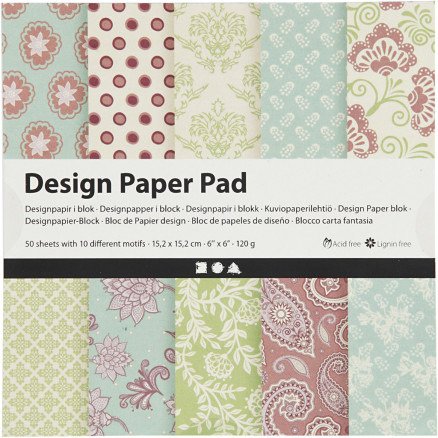 Designpapir i Blokk 15,2 x 15,2 cm Mintgrønn Lilla 50 Ark