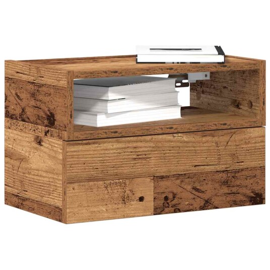  Veggmonterte nattbord 2 stk gammelt tre 45x26x28,5 cm 8721158574909