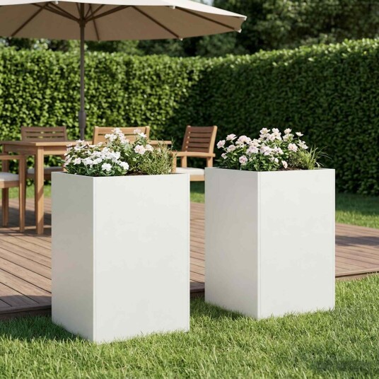 vidaXL Hageblomsterpotte 2 stk. Hvit 50 x 50 x 75 cm Kaldvalsestål