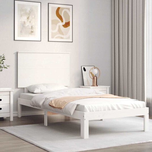vidaXL Sengeramme med hodegavl hvit 3FT single heltre 8720845987978