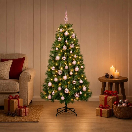 vidaXL Kunstig juletre med julekule 120 cm 150 LED-lys Varmhvit