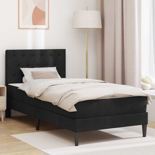 vidaXL Sengeramme med madrass med hodegjerde Svart 100 x 200 cm Fløyel vidaXL Sengeramme med madrass med hodegjerde Svart 100 x 200 cm Fløyel