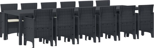 13 Delt Hage Bordsett med Puter Antrasitt Polyrotting Hagebord Antrasitt 200x100x73 cm Polyrotting Hagebord Antrasitt 150x100x73 cm Polyrotting Hage Stoler med Puter 4 stk Antrasitt Polyrotting