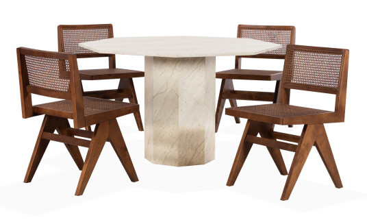 Soffadirekt CATANIA/BEAU Spisegruppe 4 stoler Beige/Brun