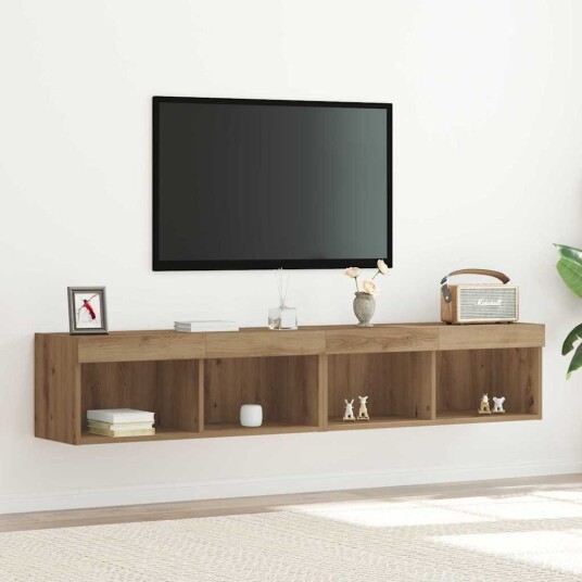 TV Veggskap med LED lamper 2 stk Kunstig eik 80x30x30 cm TV Veggskap med LED lamper 2 stk Kunstig eik 80x30x30 cm
