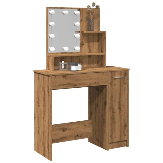Sminkebord med LED artisan eik 86,5x35x136 cm 857024