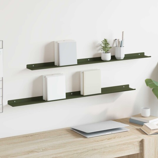 vidaXL Flytende hylle 2 pcs Olivengrønn 100 x 9 x 2,5 cm Stål