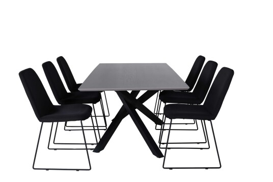 Venture Design Piazza & Muce spisegruppe Svart/svart 6 stoler & bord 180 x 90 cm