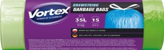 Bags Garbag Vortexdrawstring Gren 35L 15 Stk