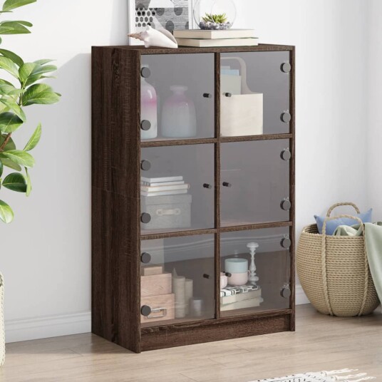 Highboard med dører brun eik 68x37x109 cm konstruert tre