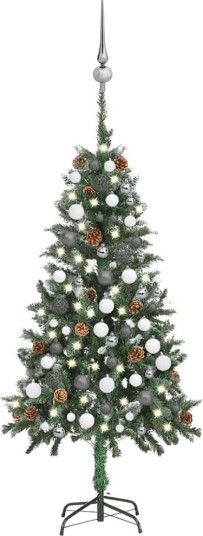 vidaXL Kunstig juletre med LED og kulesett og kongler 150 cm