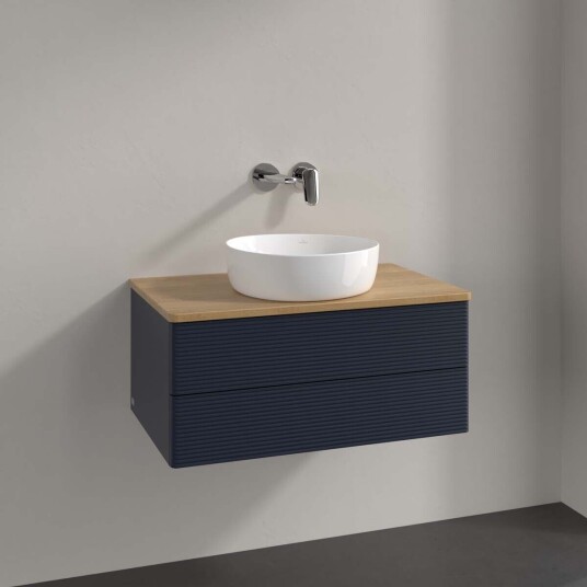 Villeroy & Boch Antao Servantskap med 2 skuffer 80x50x36 cm m/lys Blå Matt/Eik