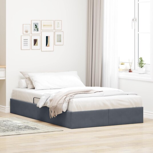 Ottoman sengeramme med lagring Mørkegrå 120 x 190 cm Fløyel