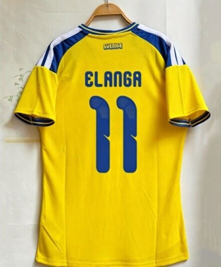 2026-27 VM Sverige Landslag Hjemmedrakt Kortermet Fotballtrøye T-skjorte (Fanversjon), Nr.11 ELANGA,XL