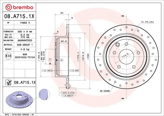Bremseskive BREMBO 08.A715.1X