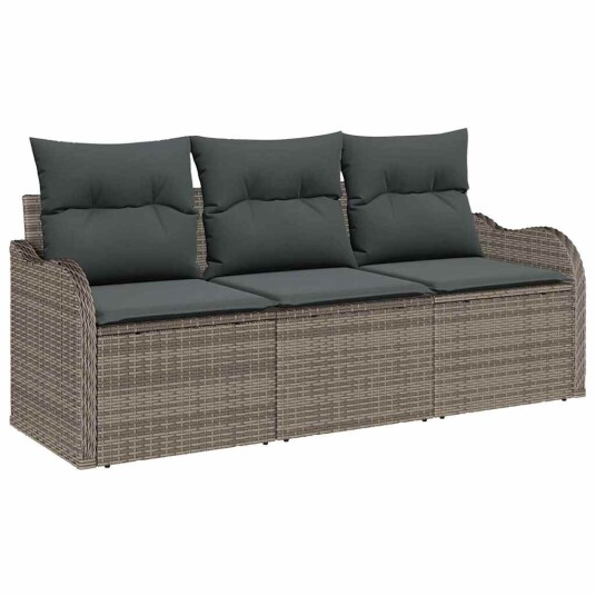 Hagesofa Set med pute med lagring 3 pcs Grå Poly rattan