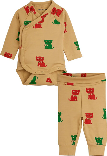 Mini Rodini Kittens Aop Nb Baby Set Beige 68