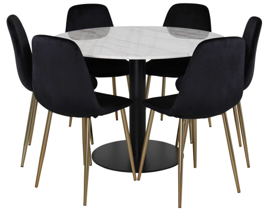 Venture Design Estelle & Polar spisegruppe Hvit/svart 6 st stoler & bord 106 cm