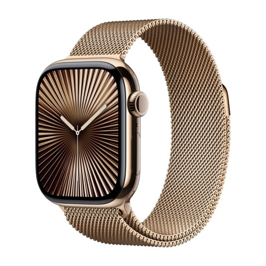 Apple Watch Series 10 GPS + Cellular 42mm Gold Titanium Case with Gold Milanese Loop Apple Watch Series 10 GPS + Cellular 42mm Gold Titanium Case with Gold Milanese Loop