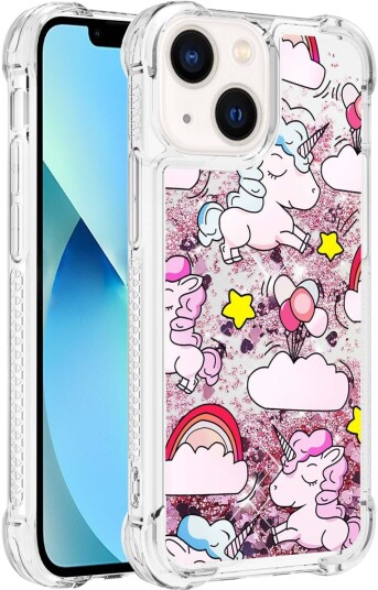 Trolsk Mobildeksel med Flytende Glitter Enhjørning (iPhone 14 Pro)