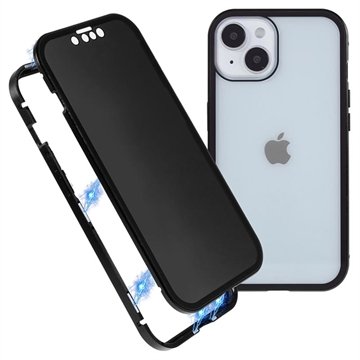 iPhone 15 Magnetisk Deksel med Personvernherdet Glass Svart