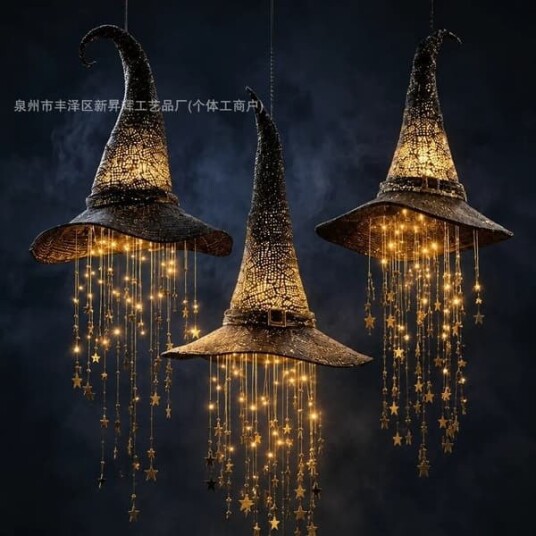 Halloween Hengende Heksehatter med LED-lys 3 stk