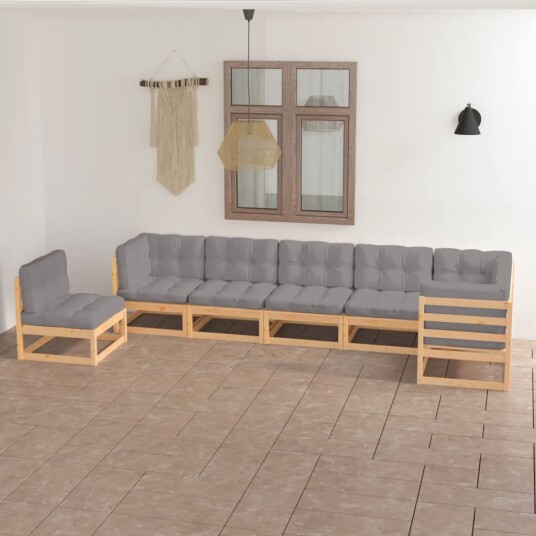 vidaXL Hagesofagruppe med puter 7 deler heltre furu