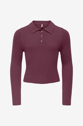 Kids Only Topp kogMila LS Rib Button Polo Neck CP Rød