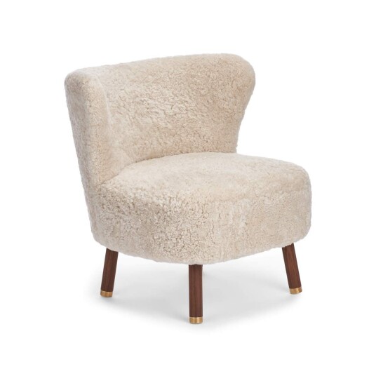 Natures Collection Emil Lounge Chair Korthåret Beige Valnøtt m. messing