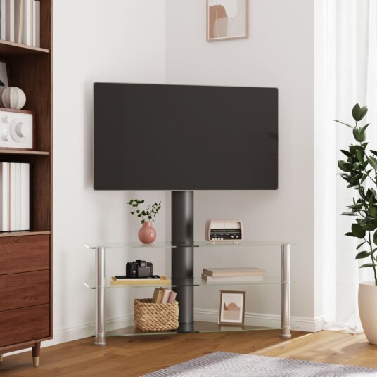 vidaXL TV-benk hjørne 3-lags for 32-70 tommer svart og sølv 8721012116818