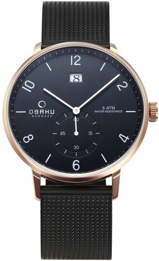 Obaku Herreklokke V190GDVBMB Rislen Sort/Stål Ø43 mm Obaku Herreklokke V190GDVBMB Rislen Sort/Stål Ø43 mm