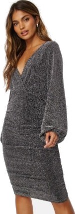 VILA Caro LS V-Neck Midi Dress Silver 36