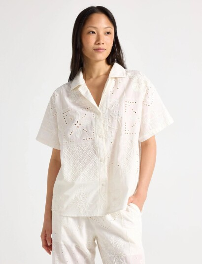Lindex Shirt With Broderie Anglaise Cream S