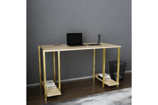 Skrivebord Yepan 60x73,8x125,2 cm med oppbevaring Gull/Brun