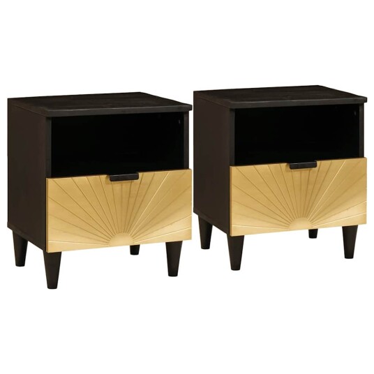  Nattbord 2 pcs Svart og Gull 40 x 33 x 46 cm heltre mango