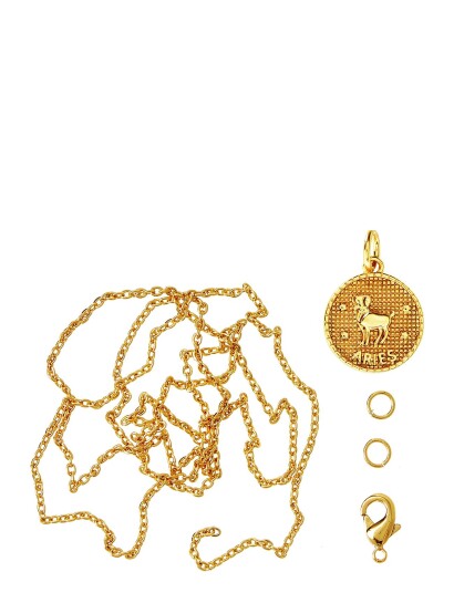 Me & My Box Zodiac Coin Pendant And Chain Set, Aries - Gold - ONE SIZE