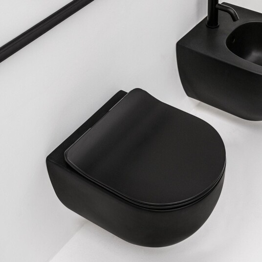 LAVABO GLOMP MINI RIMLESS VEGGHENGT TOALETT MATT SORT LAVABO GLOMP MINI RIMLESS VEGGHENGT TOALETT MATT SORT