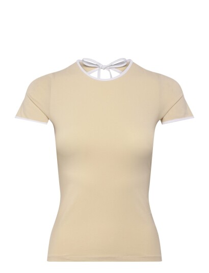 Monki Slim Short-Sleeved Open-Back Top - Beige - S