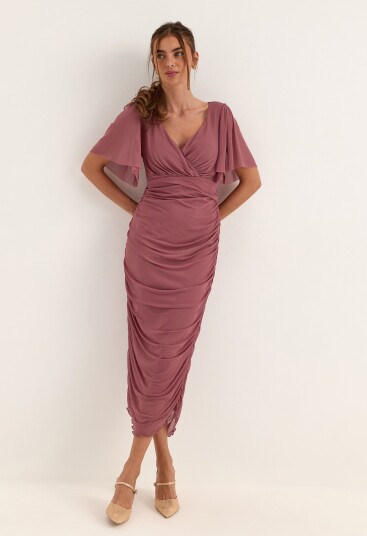 Bubbleroom Occasion Butterfly Sleeve Mesh Ankle Dress