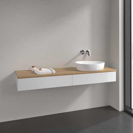 Villeroy & Boch Antao Servantskap med 2 skuffer 160x50x19 cm u/lys Hvit Blank/Eik Villeroy & Boch Antao Servantskap med 2 skuffer 160x50x19 cm u/lys Hvit Blank/Eik