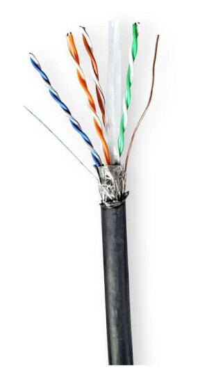 Nedis Nettverkskabelen Roll | CAT6 | Fast | S/FTP | Kobber | 305.0 m | Utendørs | Rund | PE | Sort | Trekkboks