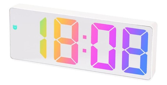 LED Klokke Elektronisk Digital Vekkerklokke Fargerik 12/24H Hvit
