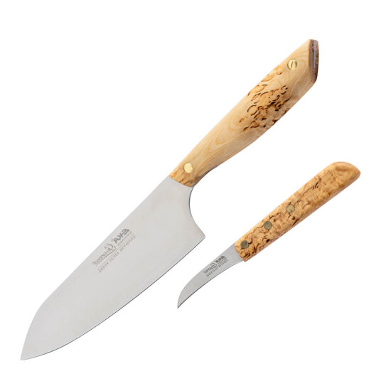 EKA   Gourmet gavesett kokkekniv 20 cm og skrellekniv 6,5 cm masurbjørk/rustfritt stål