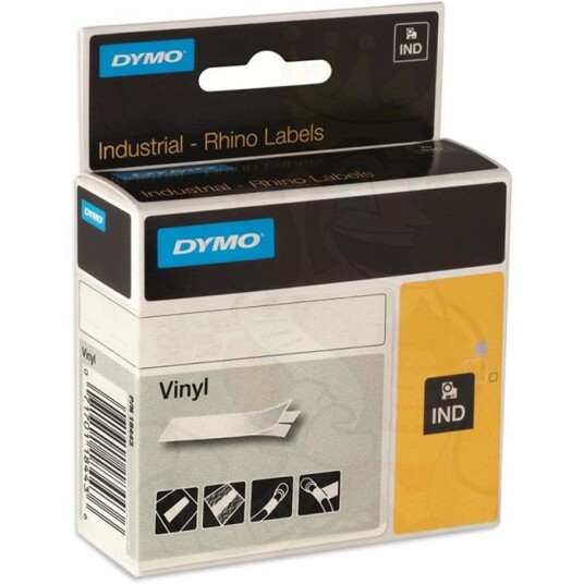 DYMO Rhino industri vinyl tape,19 mm x 5.5 m rull, hvit p sort, selvklebende DYMO Rhino industri vinyl tape,19 mm x 5.5 m rull, hvit p sort, selvklebende
